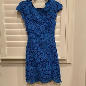 Lulu's Vibrant Blue Floral Lace Mini Dress